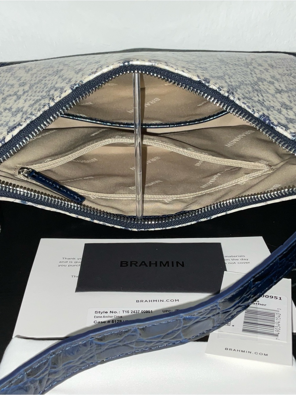 Brahmin Esme ANCHOR CIRRUS Blue & Creme Leather Shoulder Bag - Picture 9 of 9